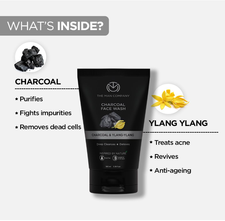 The Man Company Activated Charcoal Face Wash for Man | Ylang Ylang | Oil Control | Unclog Pores | Deep Cleansing | Blackheads Removal | All Skin Types - 100ml